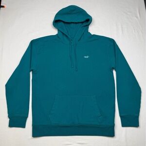 Hollister Teal Logo Hoodie Men Medium Pullover Hooded Sweatshirt